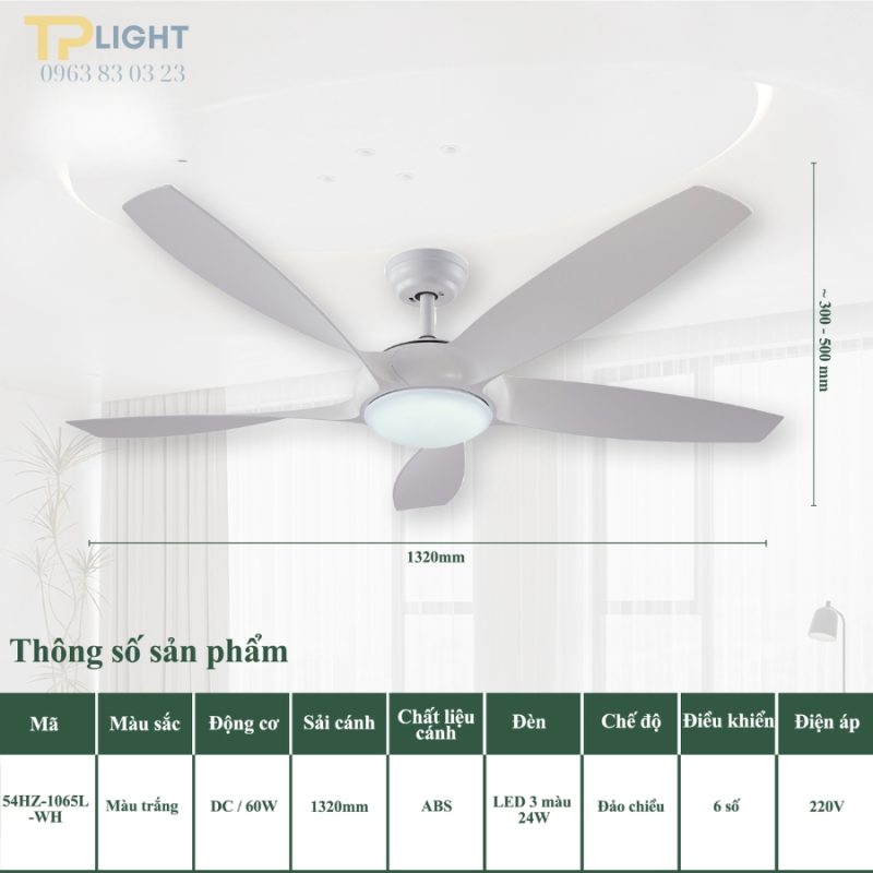 Quạt trần đèn 5 cánh QT-1065L
