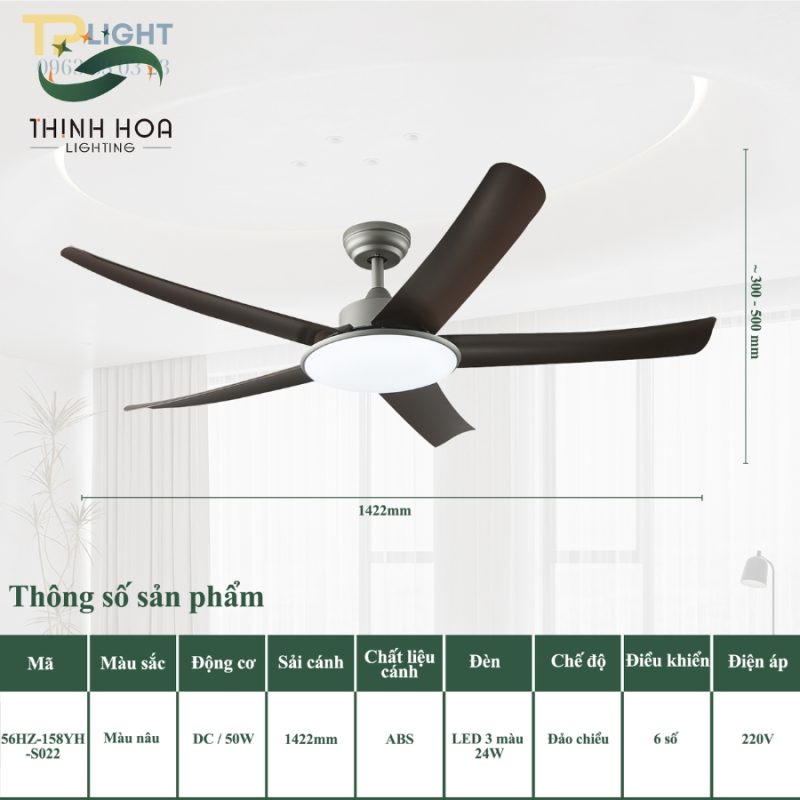 Quạt trần đèn 5 cánh QT-S022