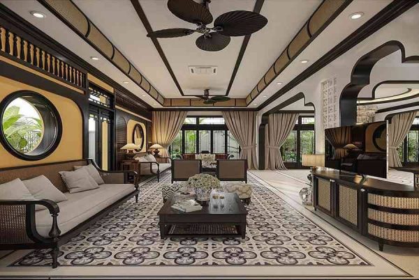 Quạt trần cho phòng ngủ chung cư phong cách Indochine