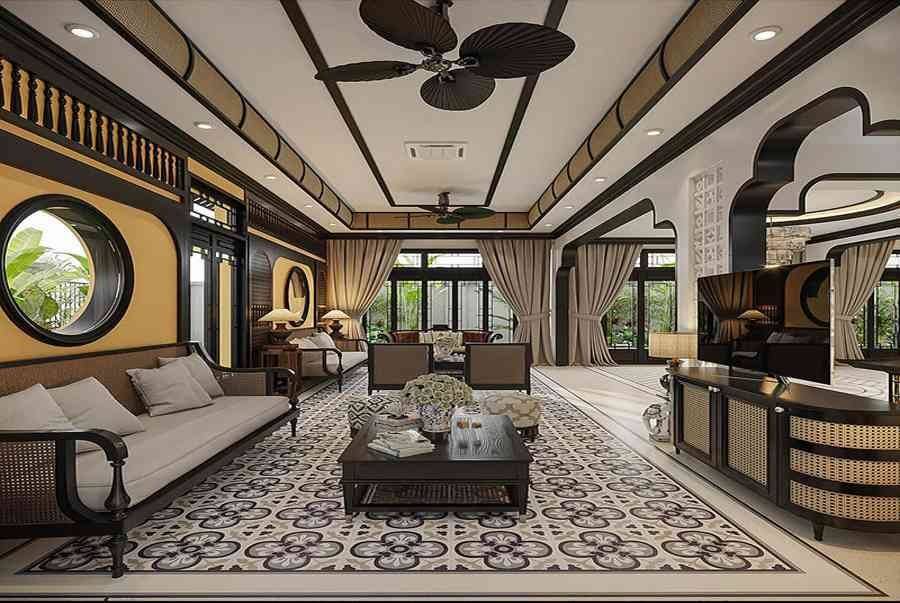 Quạt trần cho phòng ngủ chung cư phong cách Indochine