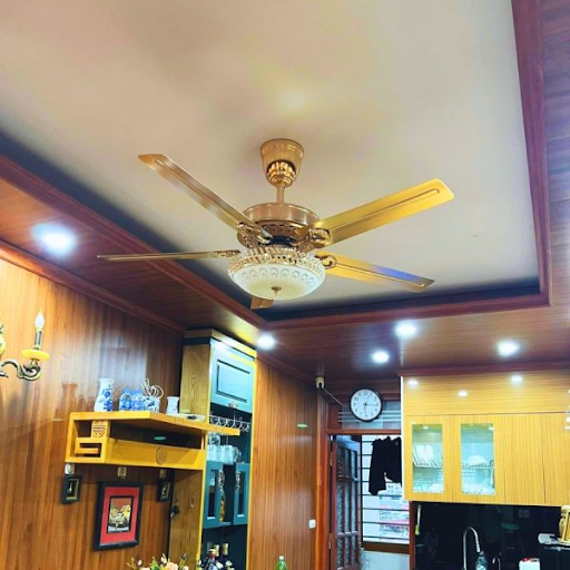 Mẫu quạt trần màu đồng cổ điển và sang trọng có gắn đèn 